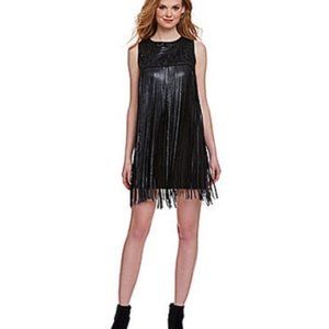 Chelsea & Violet Dress Black Faux Leather Fringe